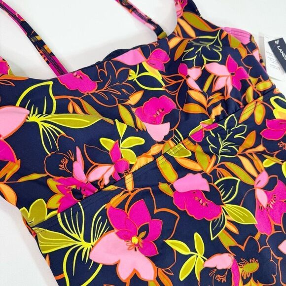 Lands End Tankini Womens Size 10 Deep Sea Jungle Floral Underwire Swim New - Picture 2 of 9